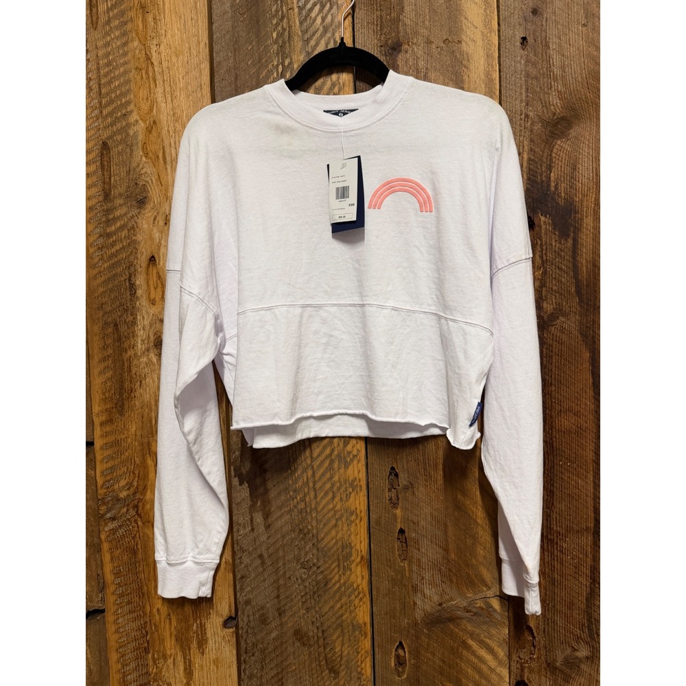 Spirit Jersey Crop Hawaii Womens XS White Rainbow Graphic Oversized Athleisure